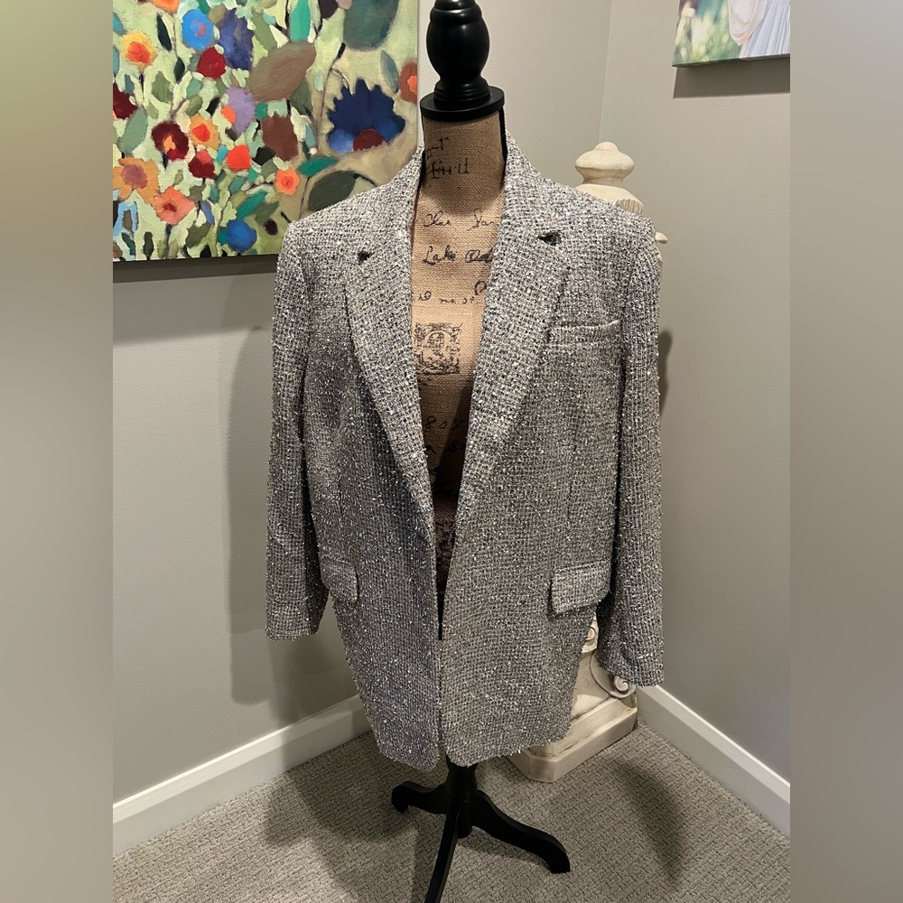 NWT Banana Republic Women's Silver Tweed Blazer